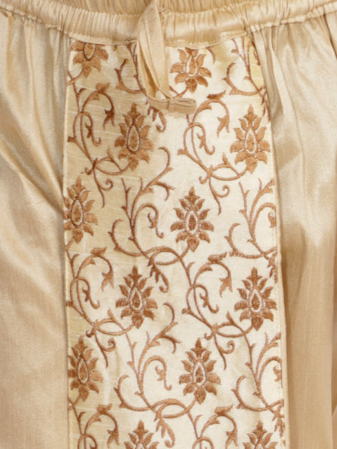 Men's Rose Gold And Gold Silk Blend Kurta And Dhoti Set